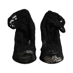 Black Lace Stretch Heels Mid Calf Boots Shoes