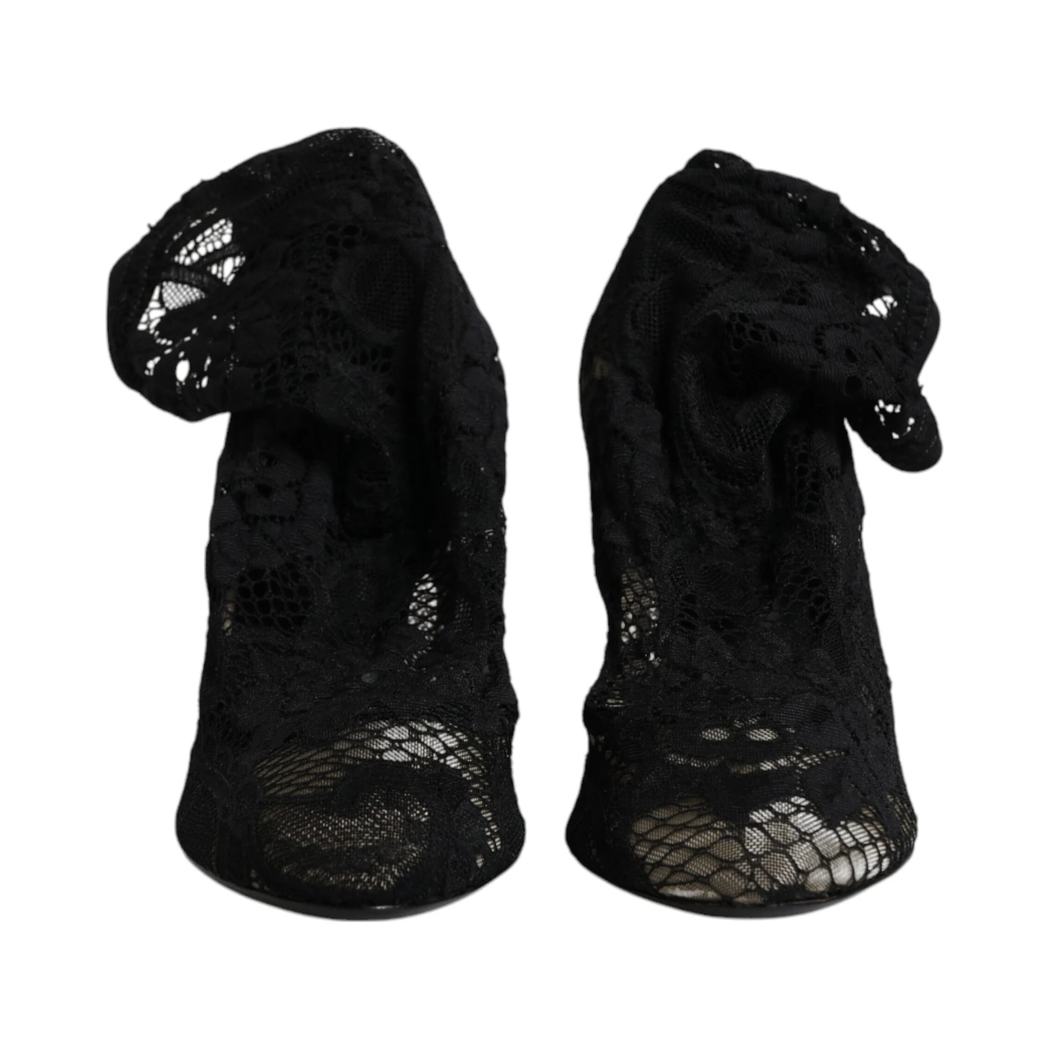 Black Lace Stretch Heels Mid Calf Boots Shoes