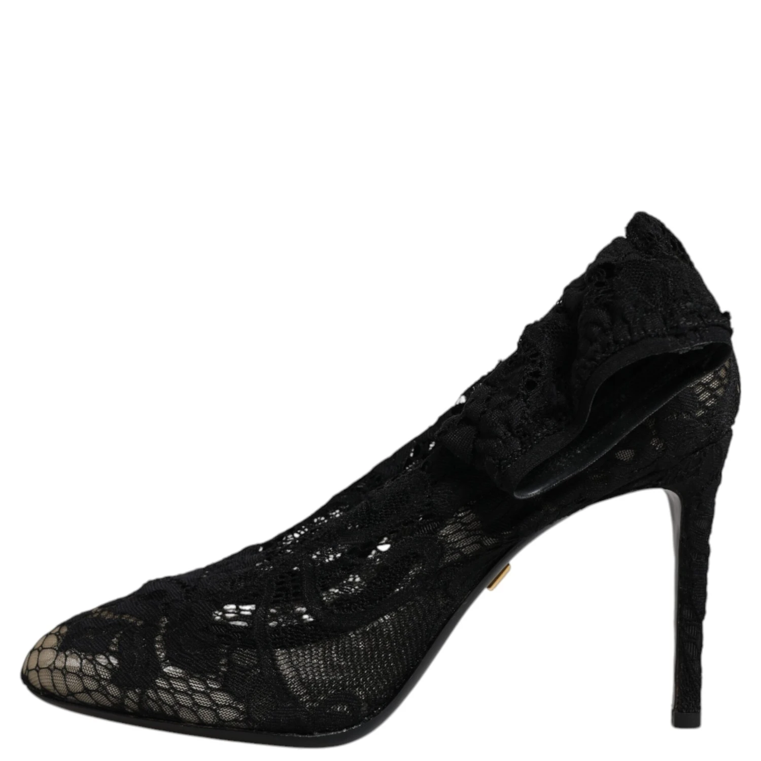 Black Lace Stretch Heels Mid Calf Boots Shoes