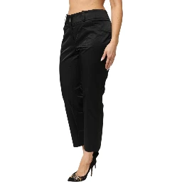 Black Cotton Blend Cropped Straight Leg Pants