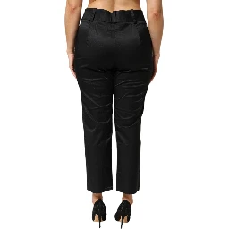 Black Cotton Blend Cropped Straight Leg Pants
