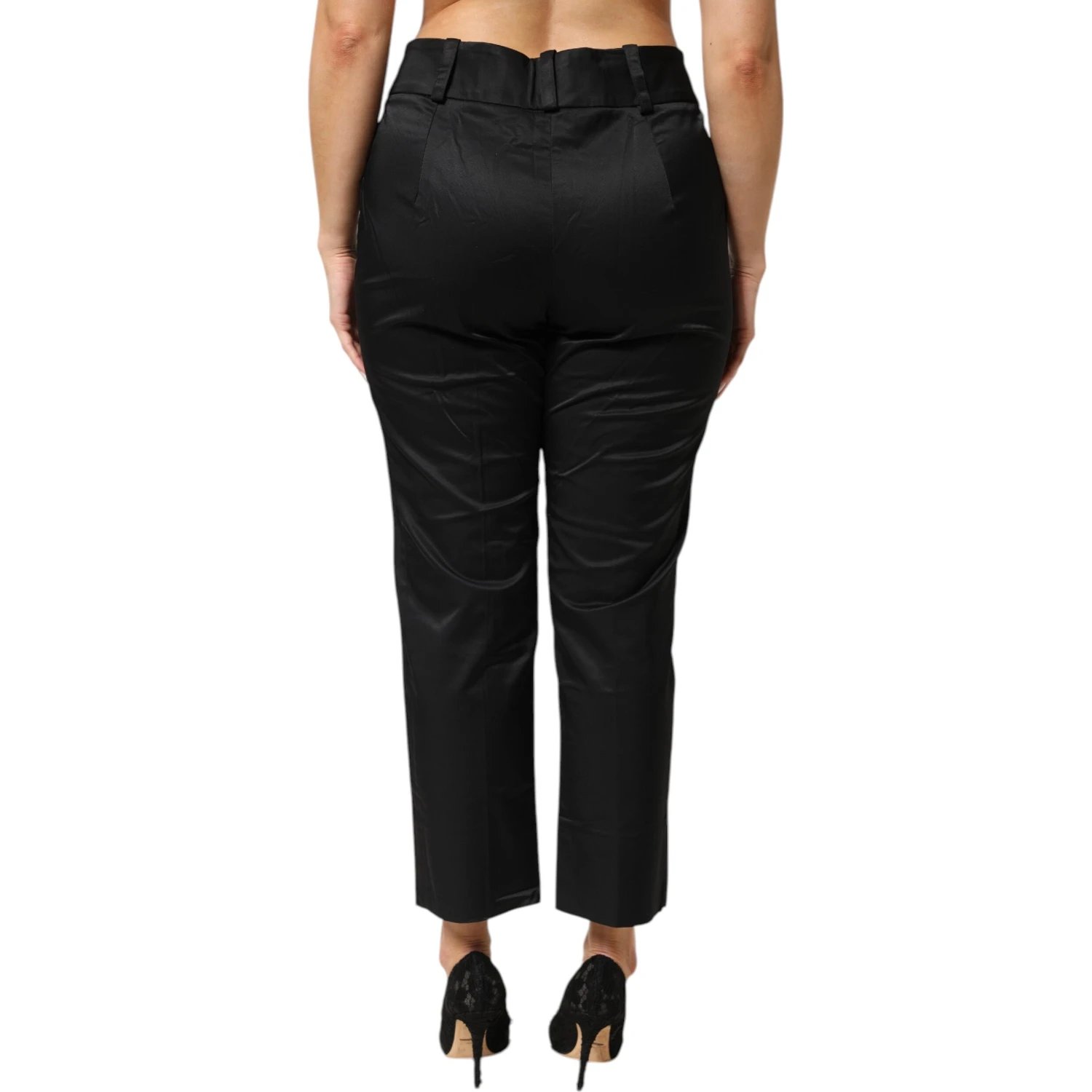 Black Cotton Blend Cropped Straight Leg Pants