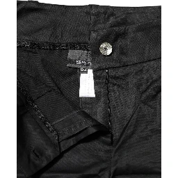 Black Cotton Blend Cropped Straight Leg Pants