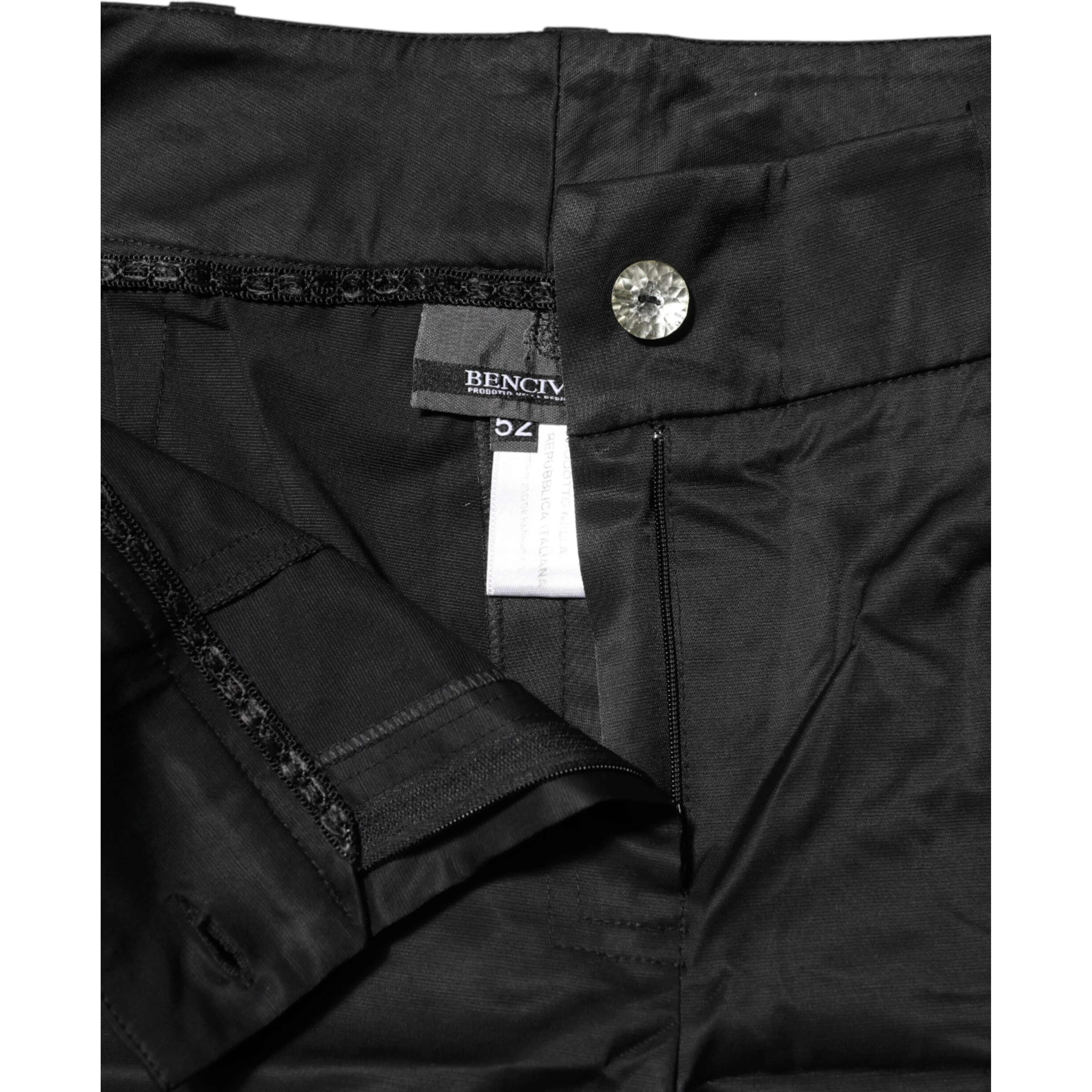 Black Cotton Blend Cropped Straight Leg Pants