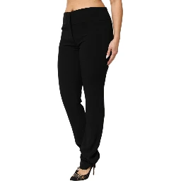 Black Viscose Acetate Blend Straight Leg High Waist Pants