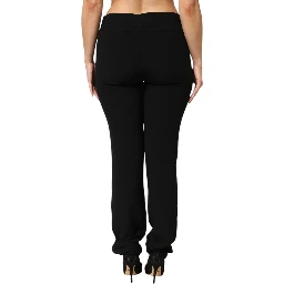 Black Viscose Acetate Blend Straight Leg High Waist Pants