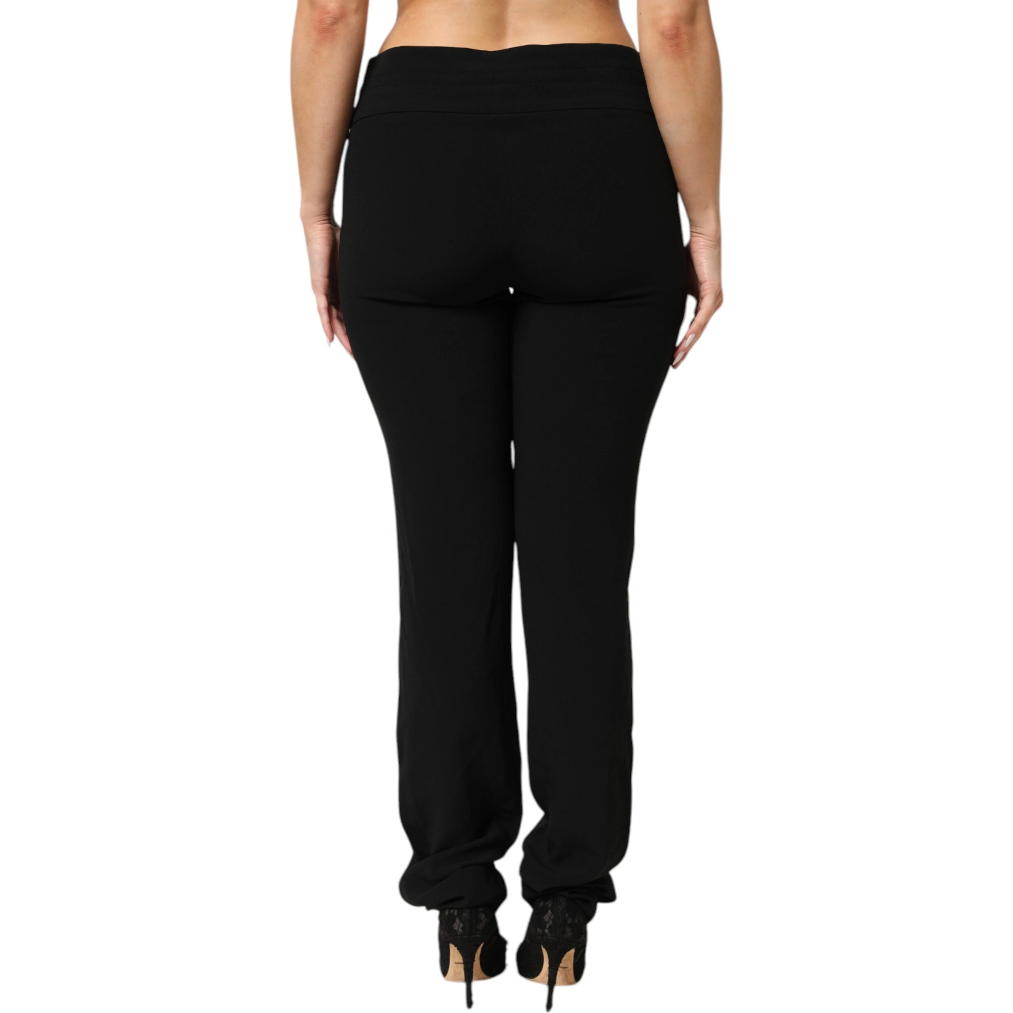 Black Viscose Acetate Blend Straight Leg High Waist Pants