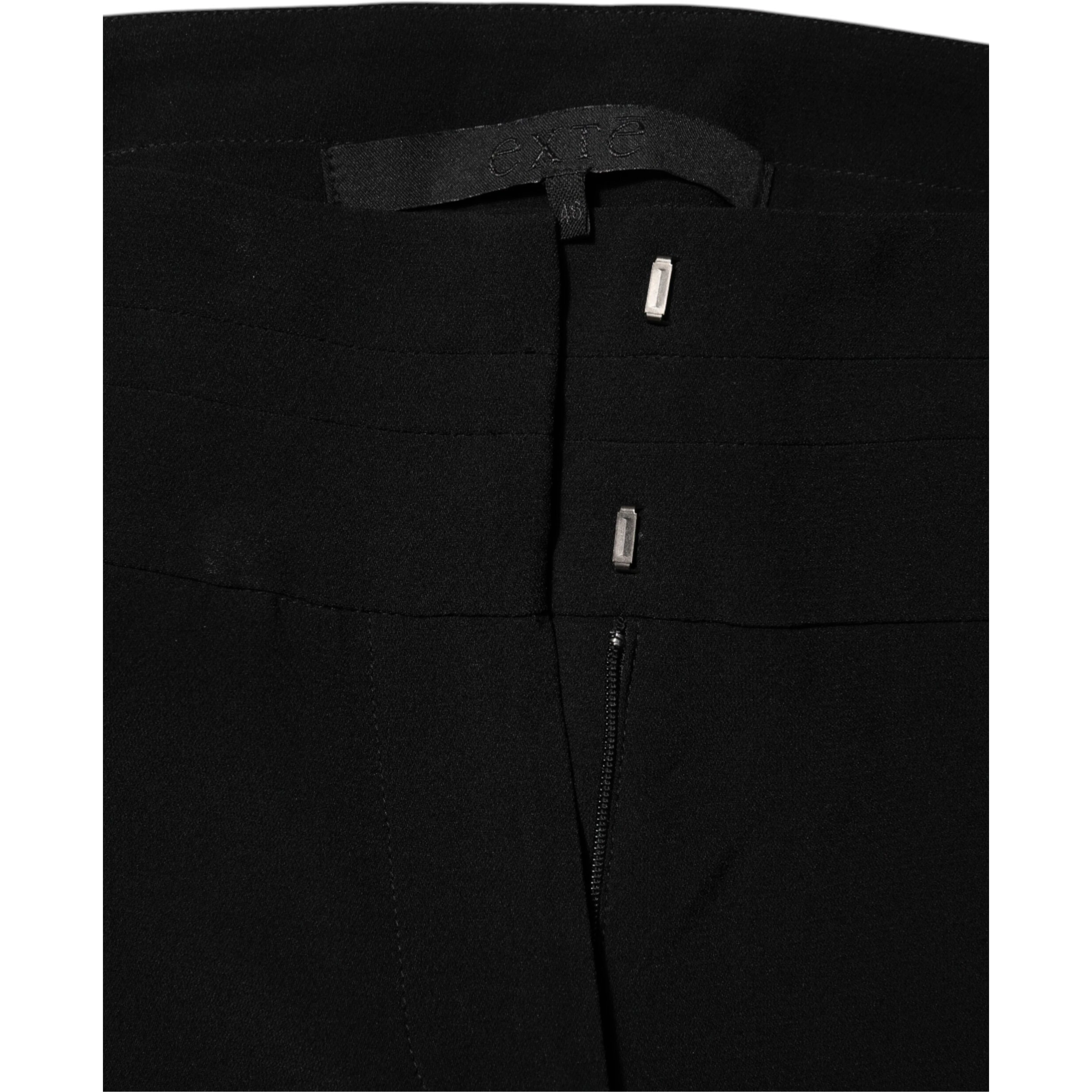 Black Viscose Acetate Blend Straight Leg High Waist Pants