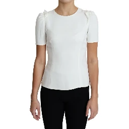 White Viscose Acetate Short Sleeve Blouse Top