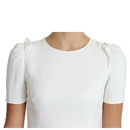White Viscose Acetate Short Sleeve Blouse Top