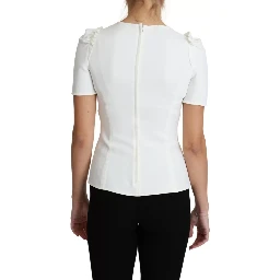 White Viscose Acetate Short Sleeve Blouse Top