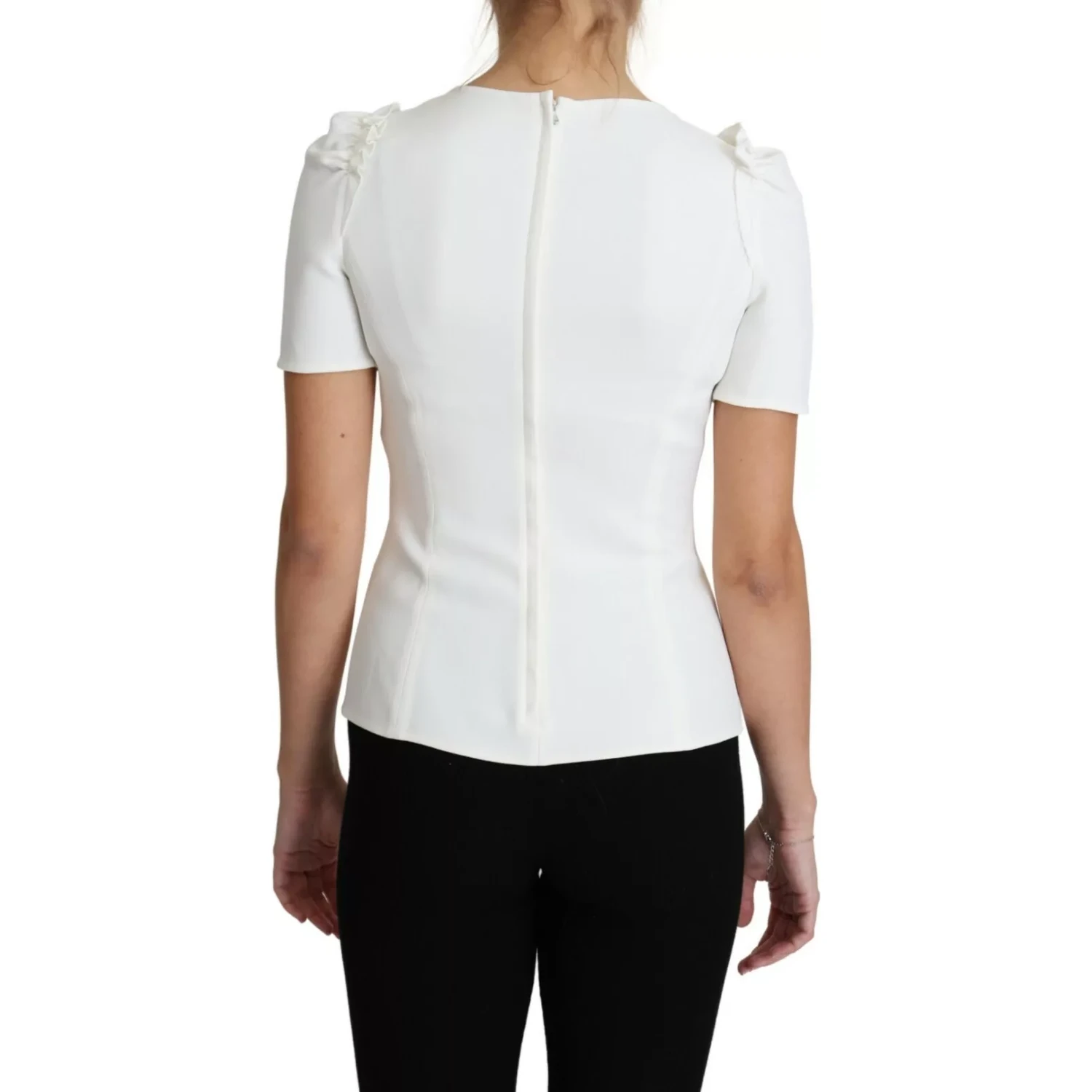 White Viscose Acetate Short Sleeve Blouse Top