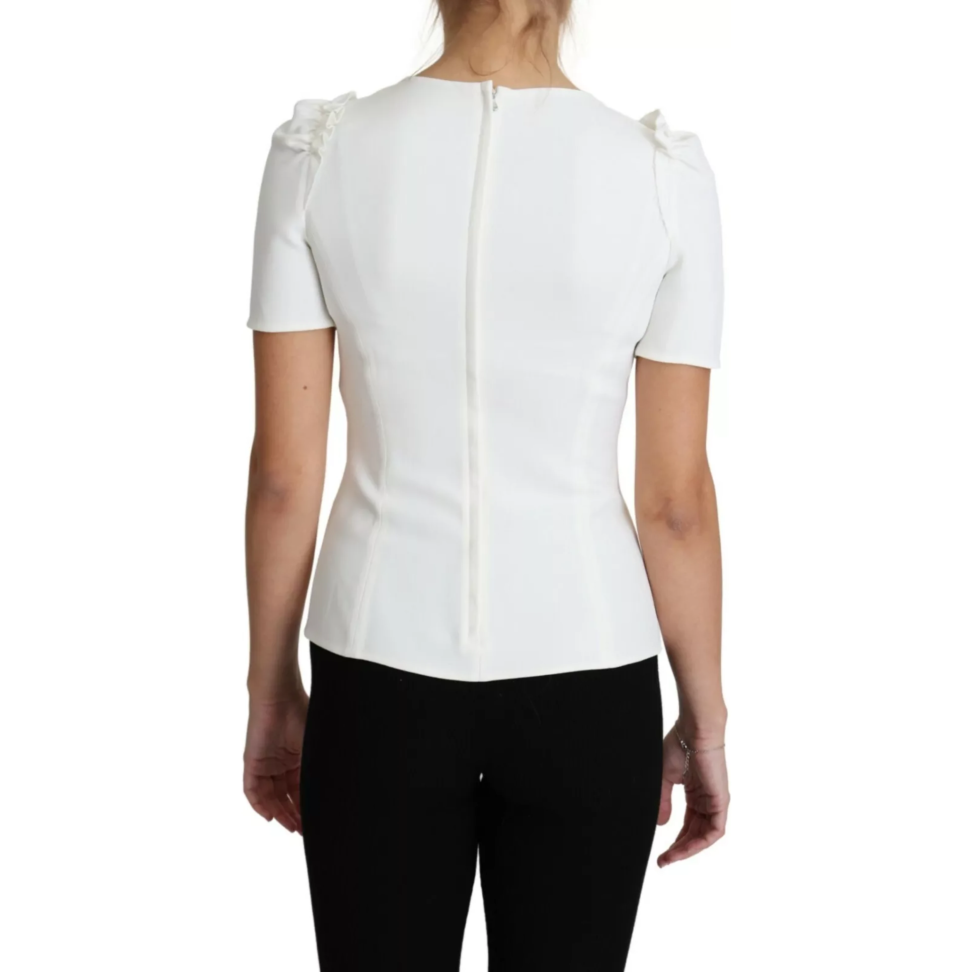 White Viscose Acetate Short Sleeve Blouse Top