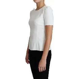 White Viscose Acetate Short Sleeve Blouse Top
