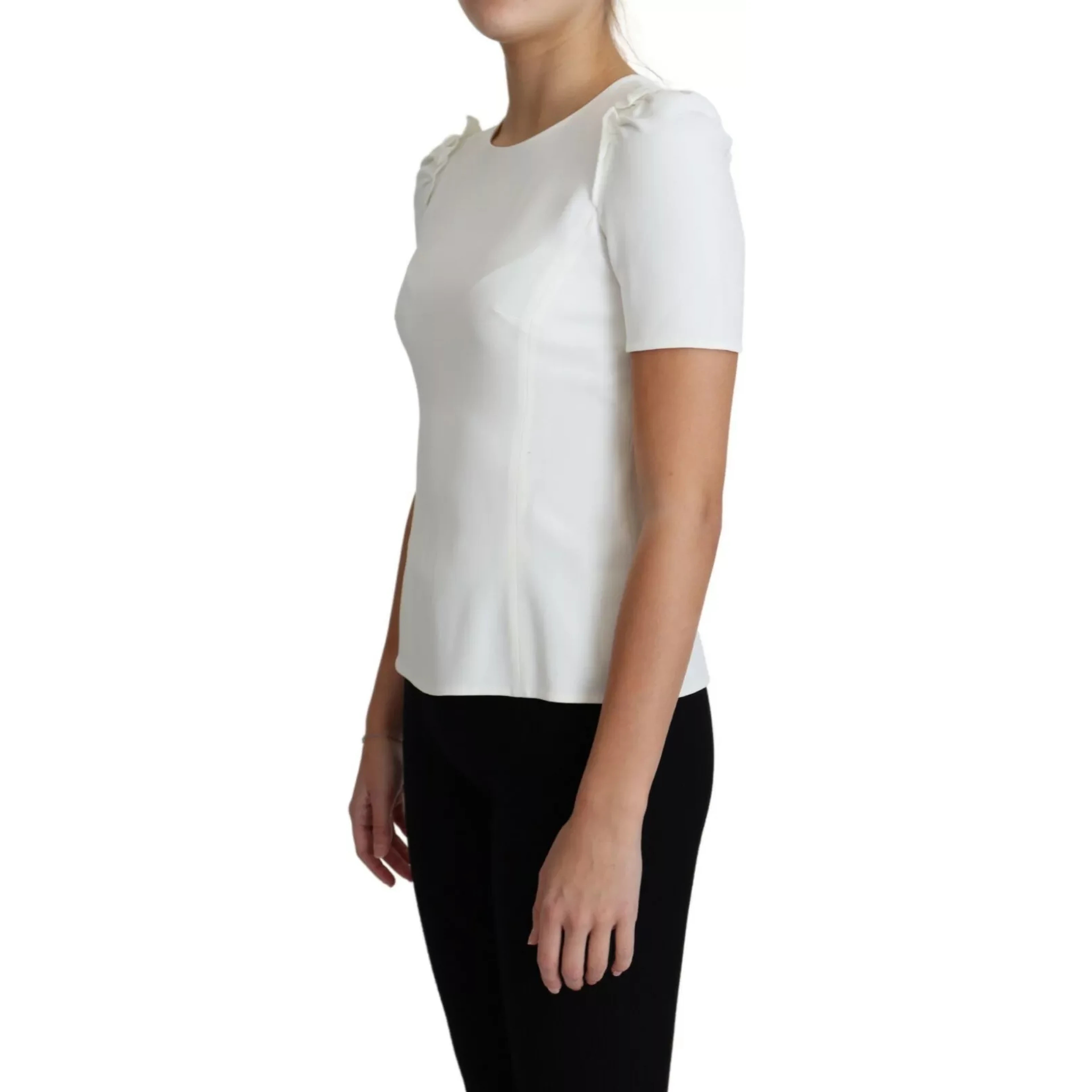 White Viscose Acetate Short Sleeve Blouse Top