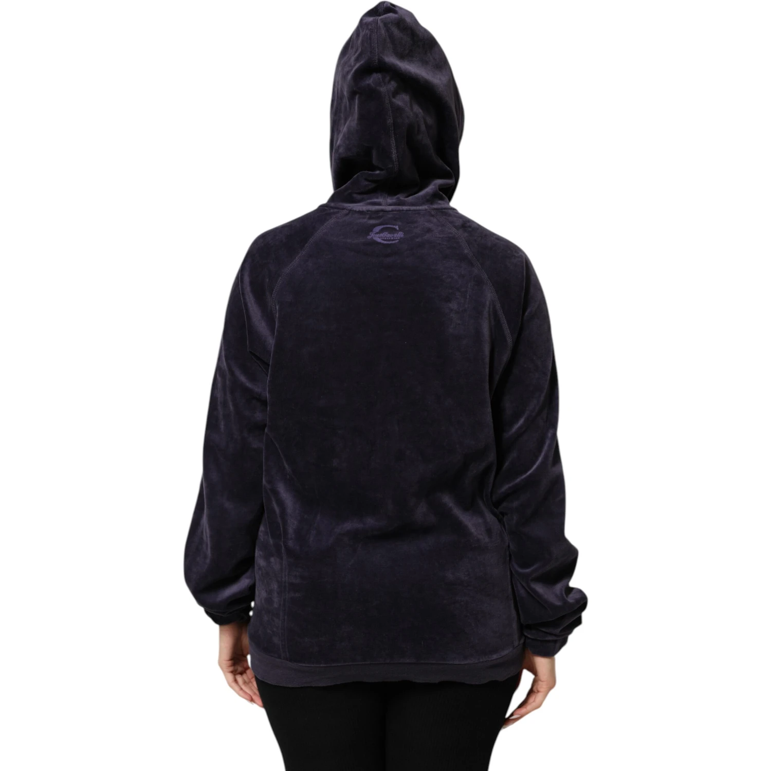 Purple Cotton Blend Velvet Zip-Up Hoodie Sweatshirt Sweater