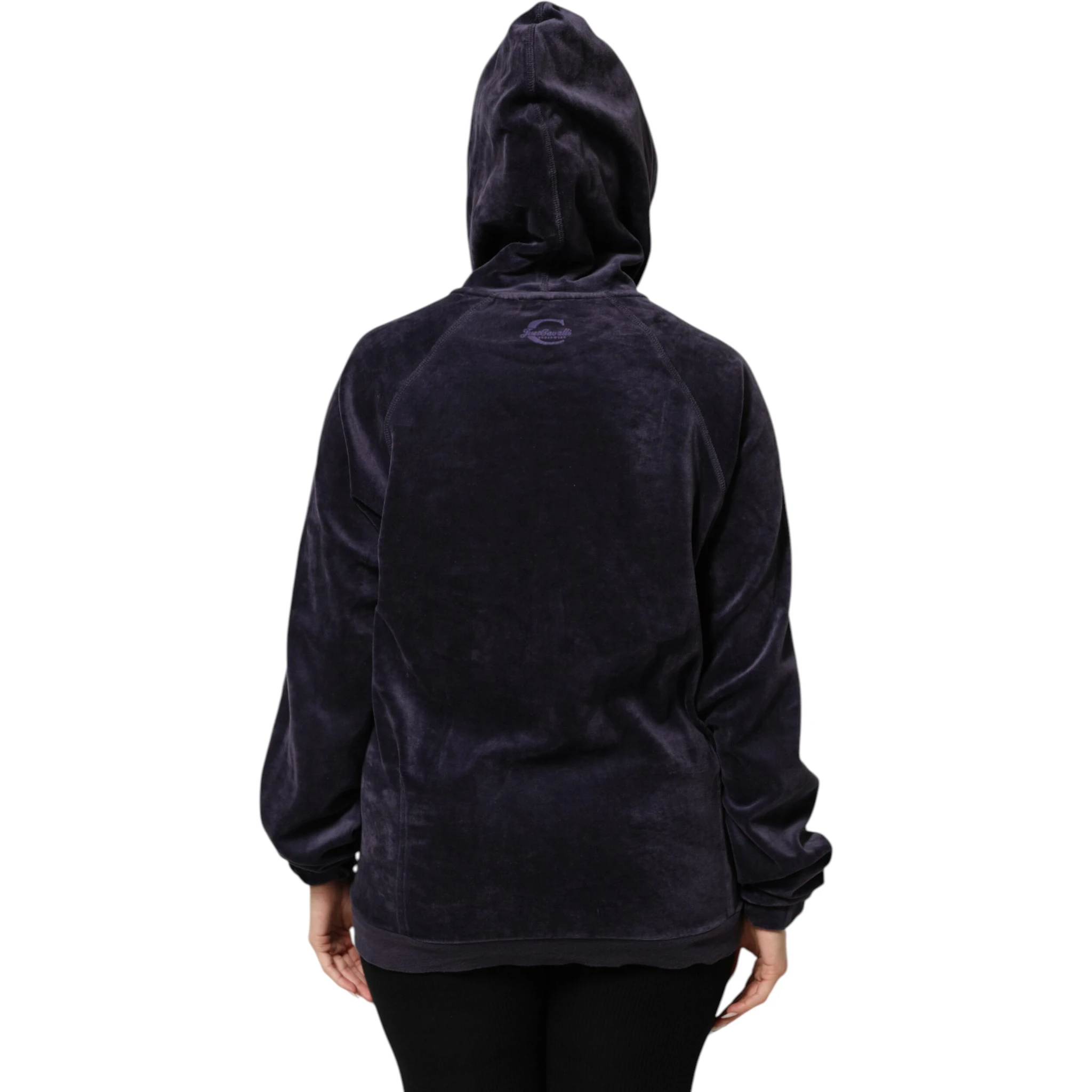 Purple Cotton Blend Velvet Zip-Up Hoodie Sweatshirt Sweater