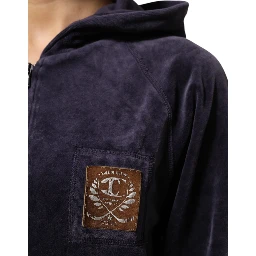 Purple Cotton Blend Velvet Zip-Up Hoodie Sweatshirt Sweater