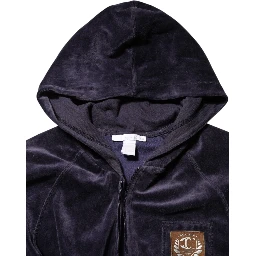 Purple Cotton Blend Velvet Zip-Up Hoodie Sweatshirt Sweater