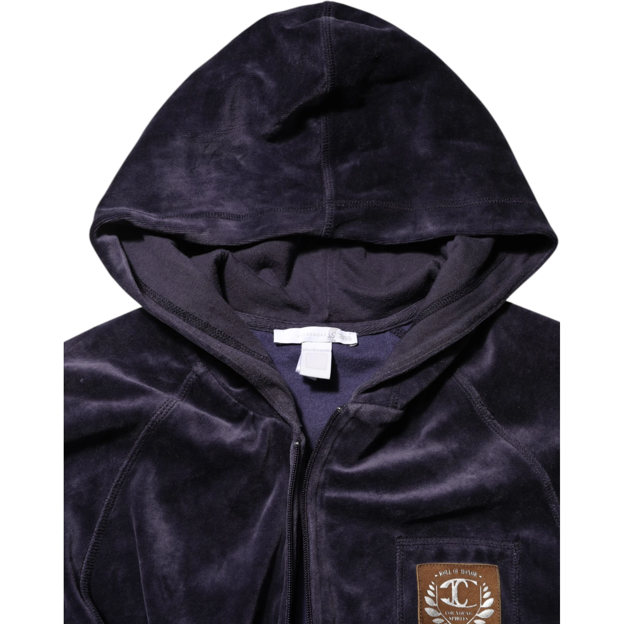 Purple Cotton Blend Velvet Zip-Up Hoodie Sweatshirt Sweater