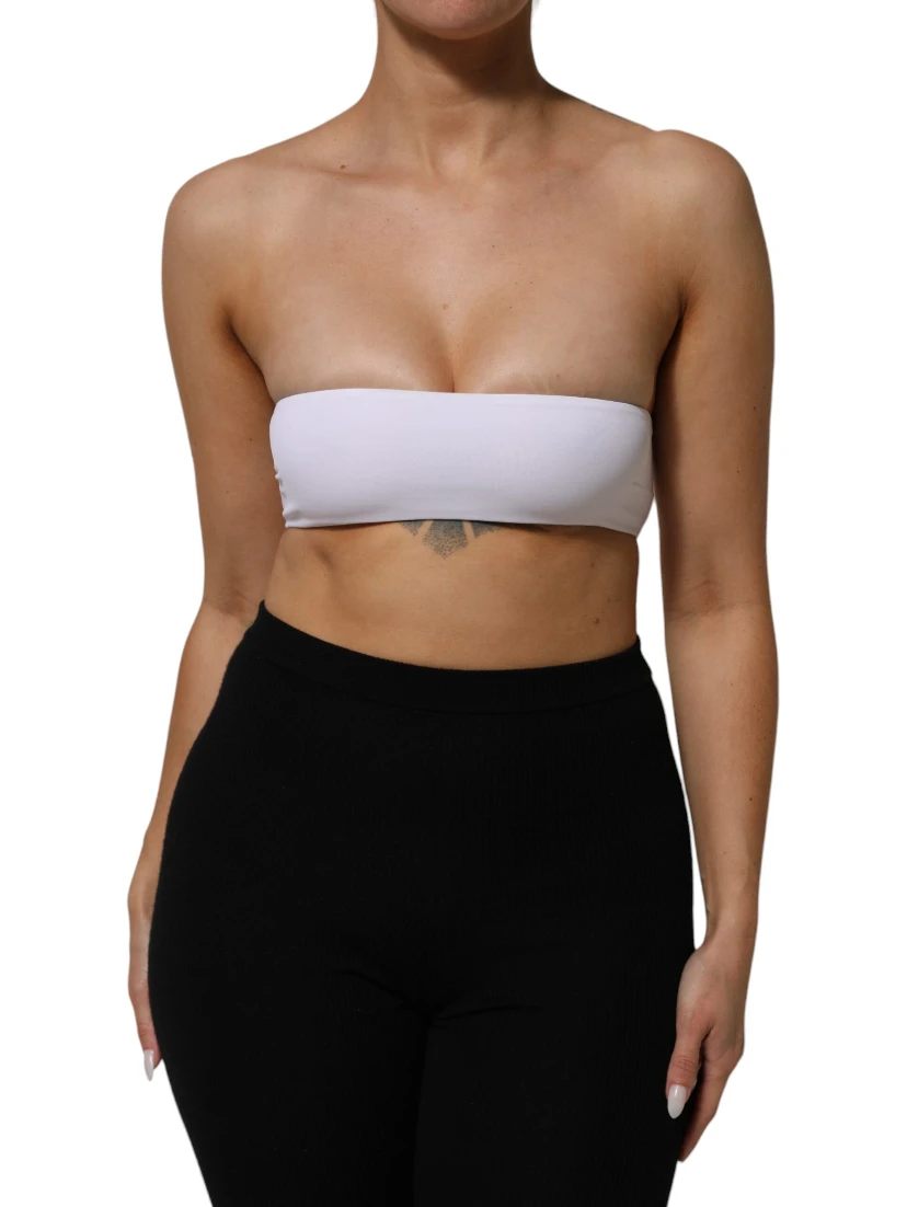 White Nylon Blend Bandeau Strapless Tube Top