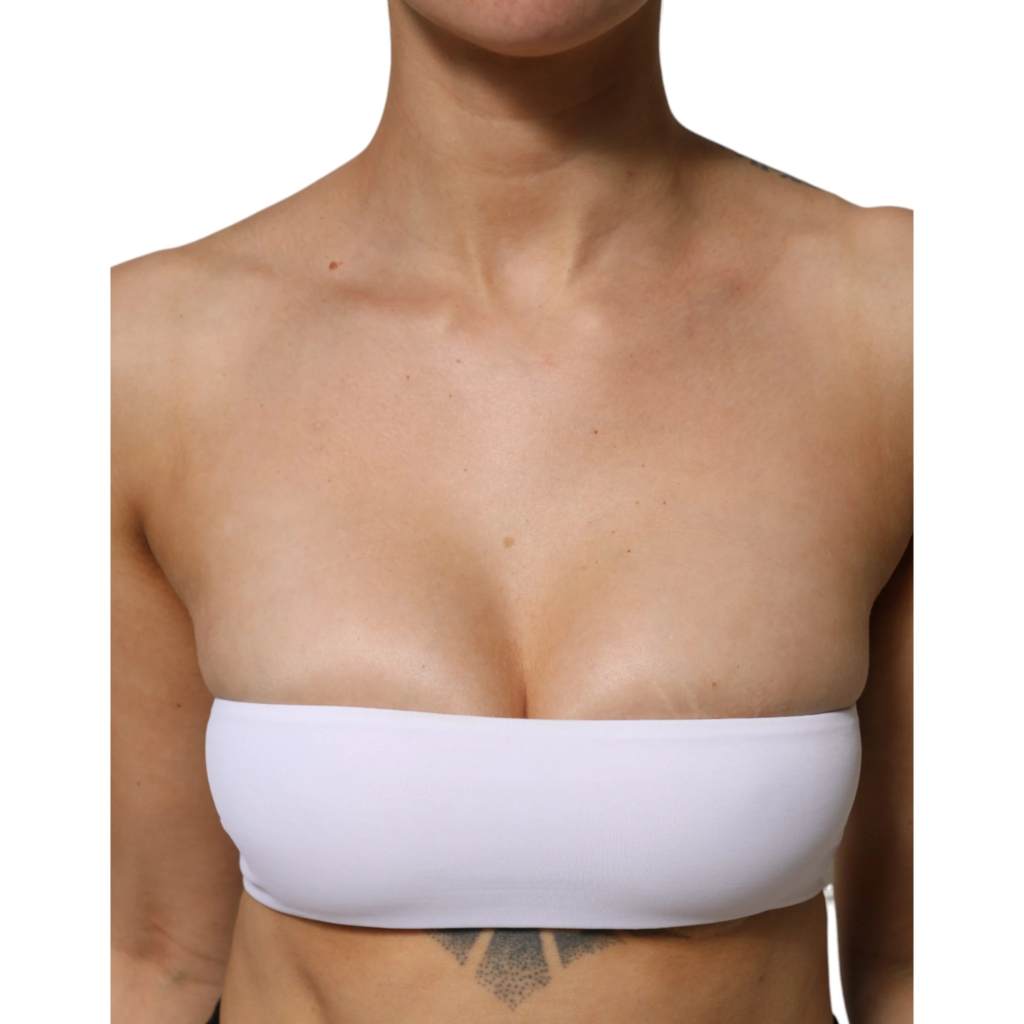 White Nylon Blend Bandeau Strapless Tube Top