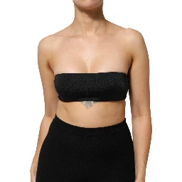 Black Nylon Blend Bandeau Strapless Tube  Top