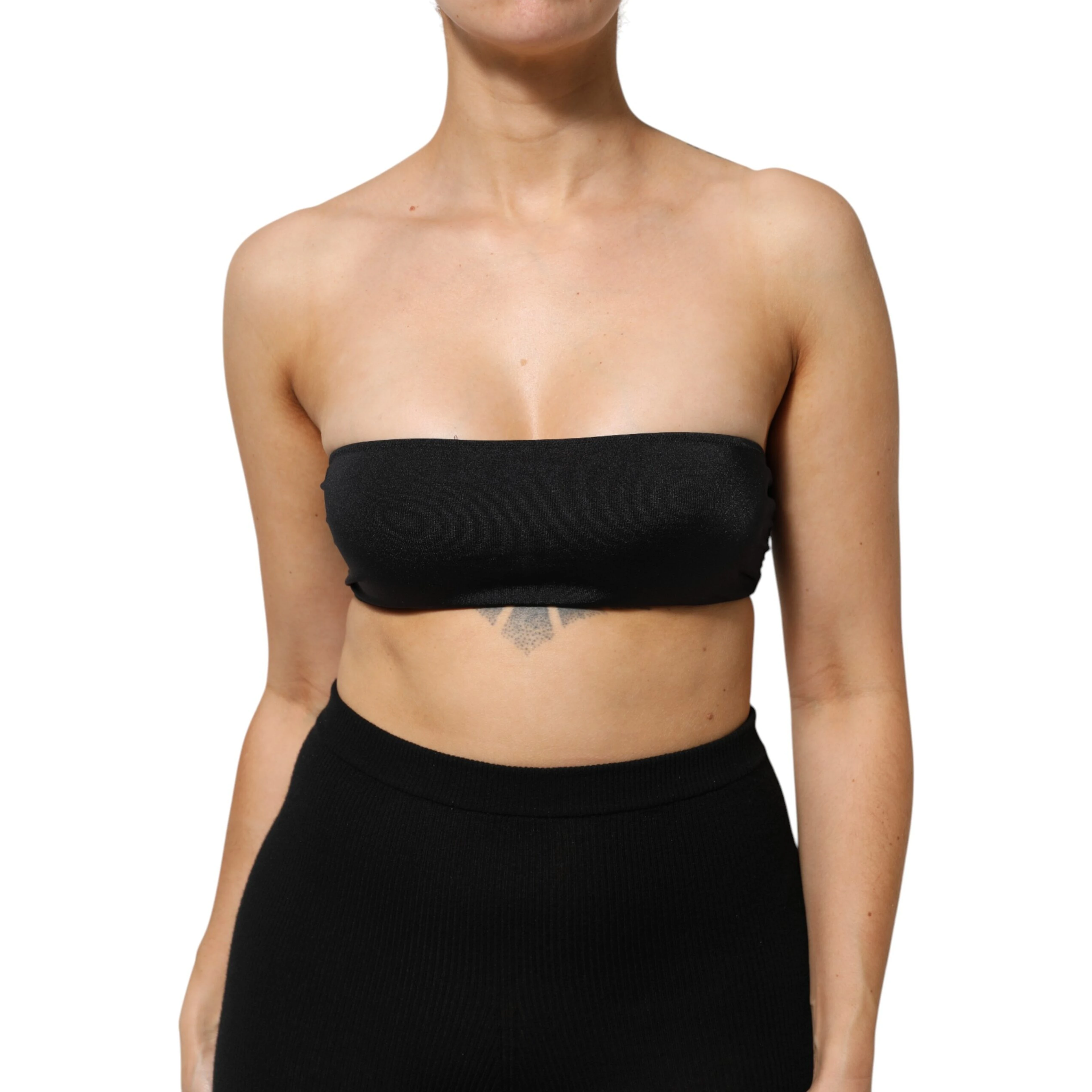 Black Nylon Blend Bandeau Strapless Tube Top