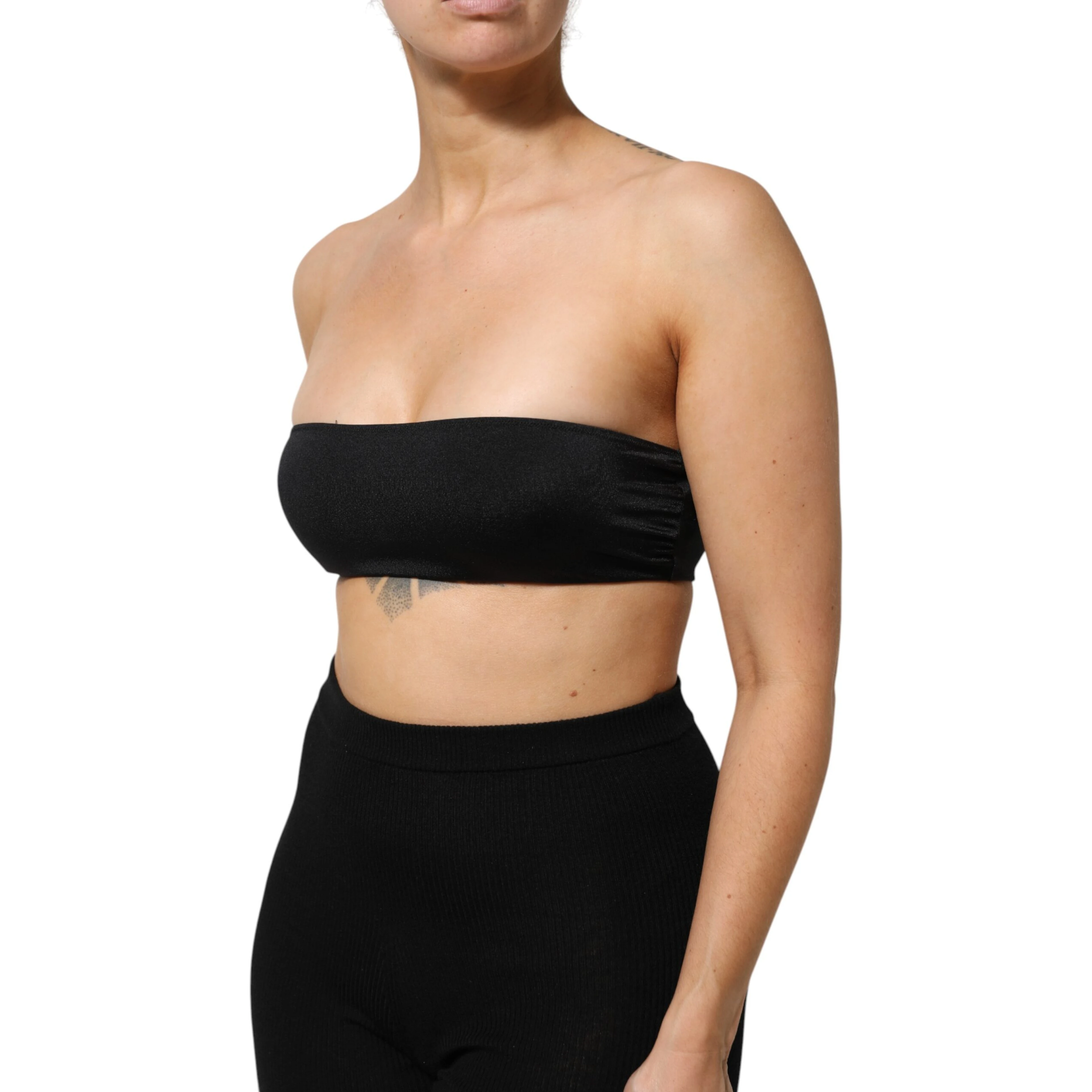 Black Nylon Blend Bandeau Strapless Tube Top