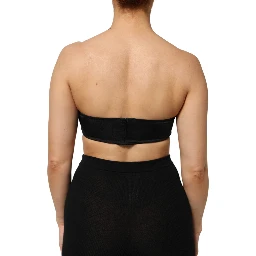 Black Nylon Blend Bandeau Strapless Tube  Top