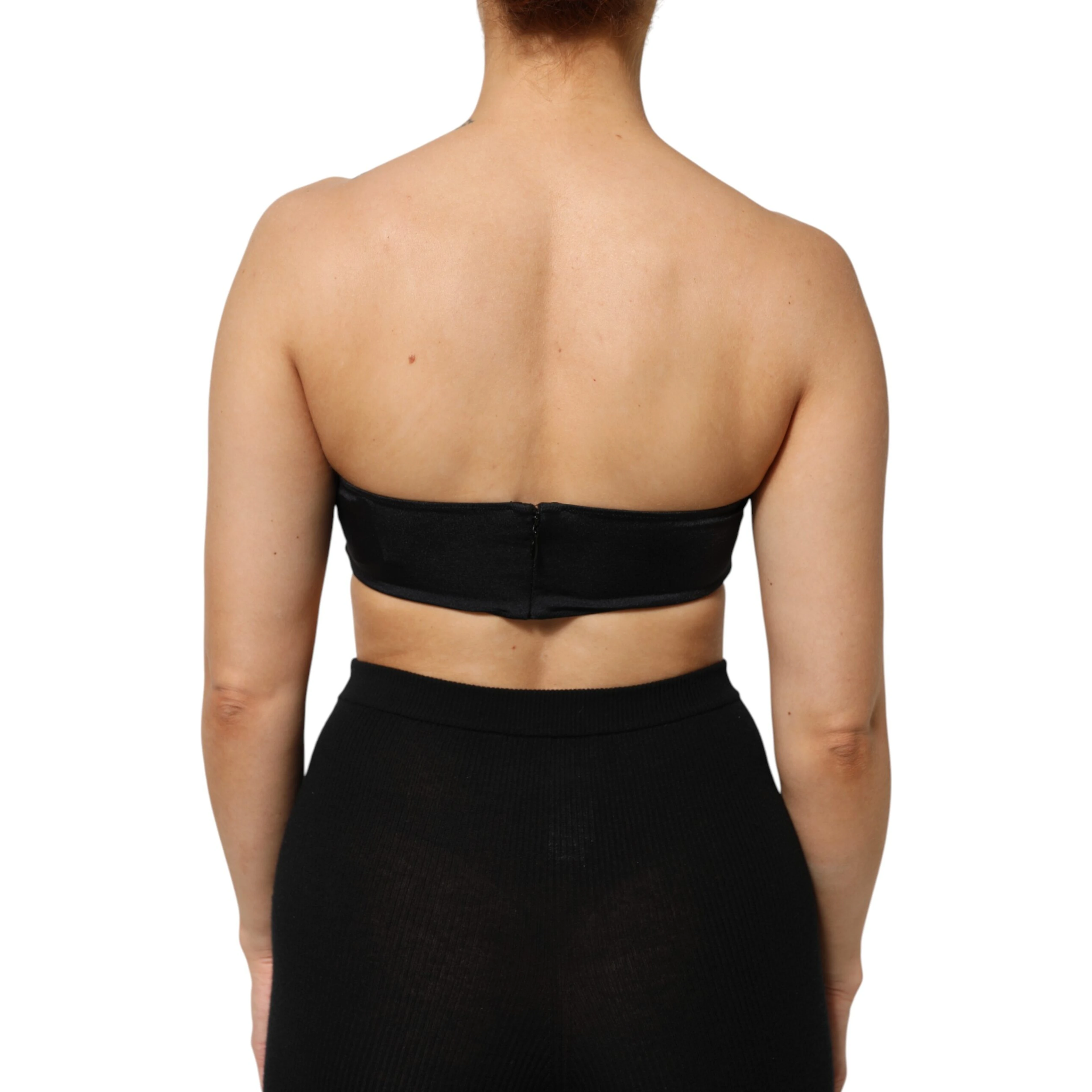 Black Nylon Blend Bandeau Strapless Tube Top