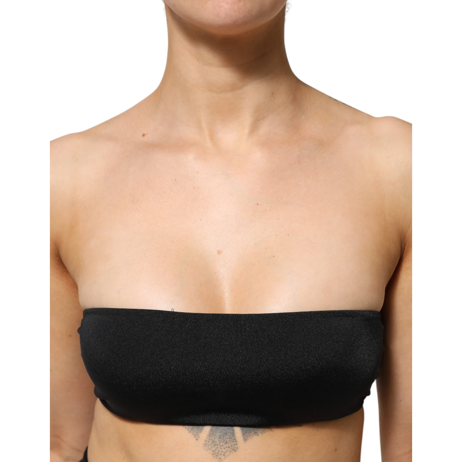 Black Nylon Blend Bandeau Strapless Tube  Top