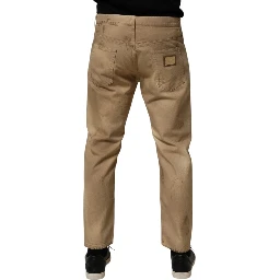 Beige Cotton Loose Tattered Men Denim Jeans