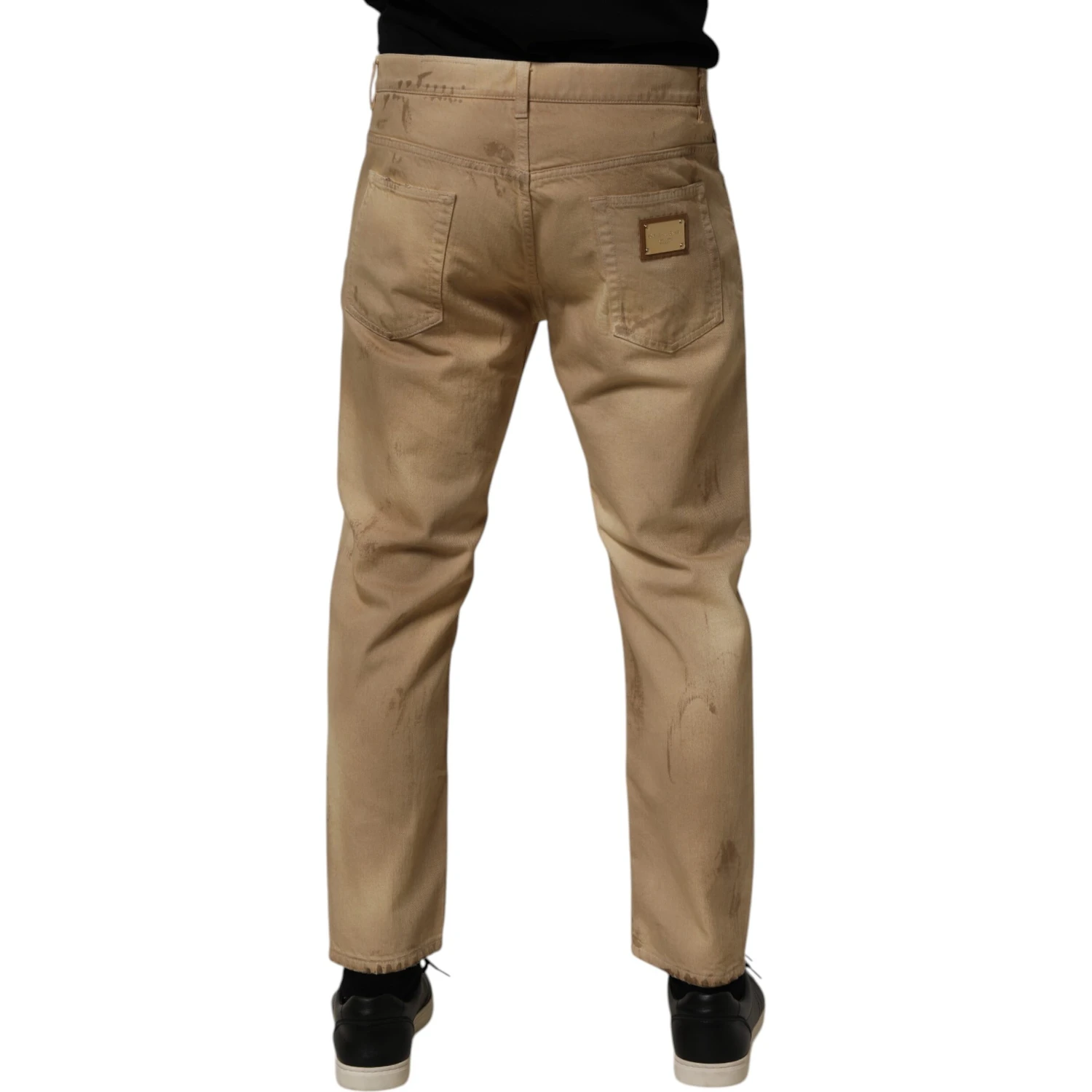 Beige Cotton Loose Tattered Men Denim Jeans