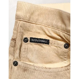 Beige Cotton Loose Tattered Men Denim Jeans