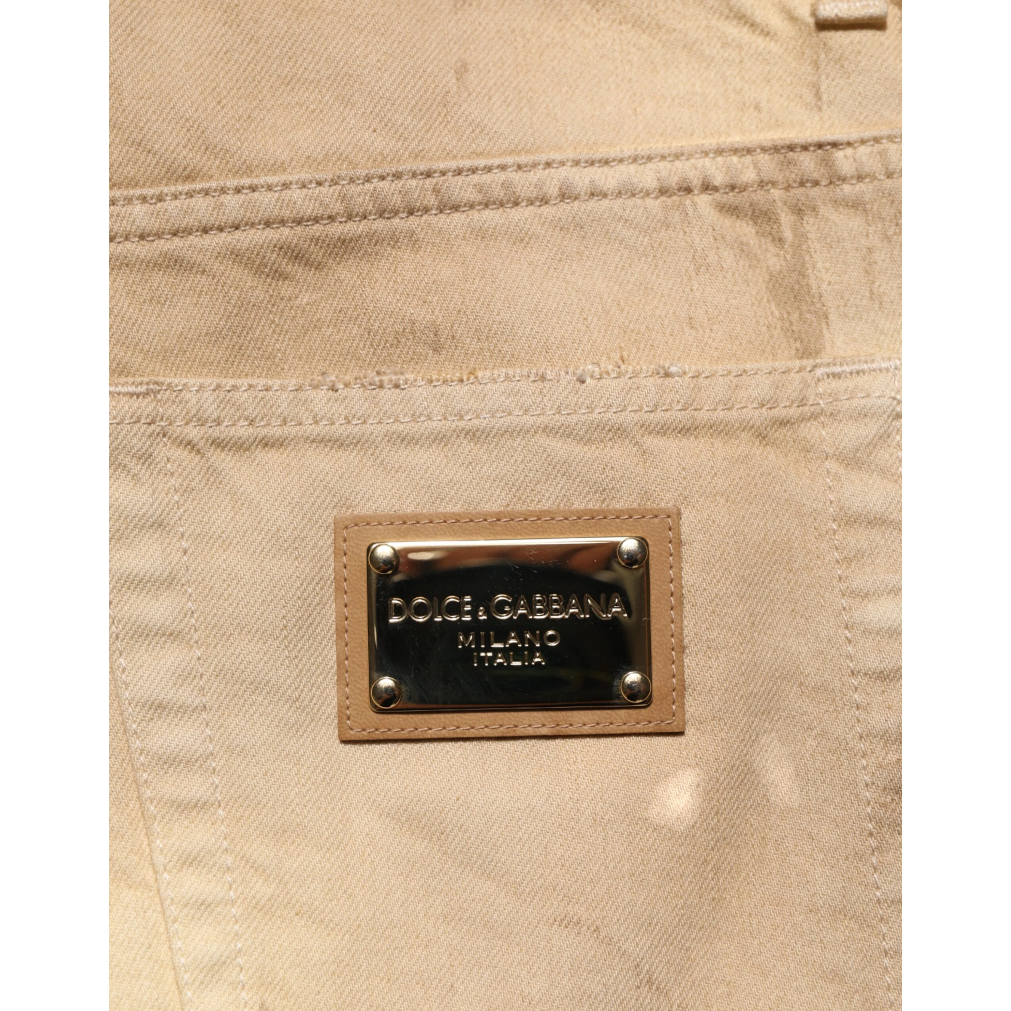 Beige Cotton Loose Tattered Men Denim Jeans