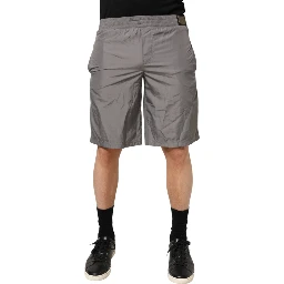 Light Gray Nylon Elastic Waist Shorts Swimwear