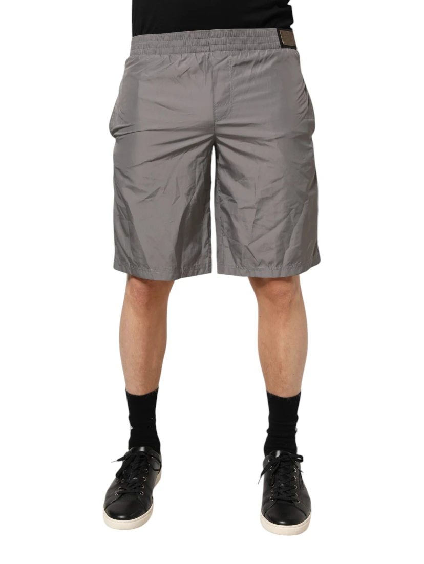 Light Gray Nylon Elastic Waist Shorts Swimwear