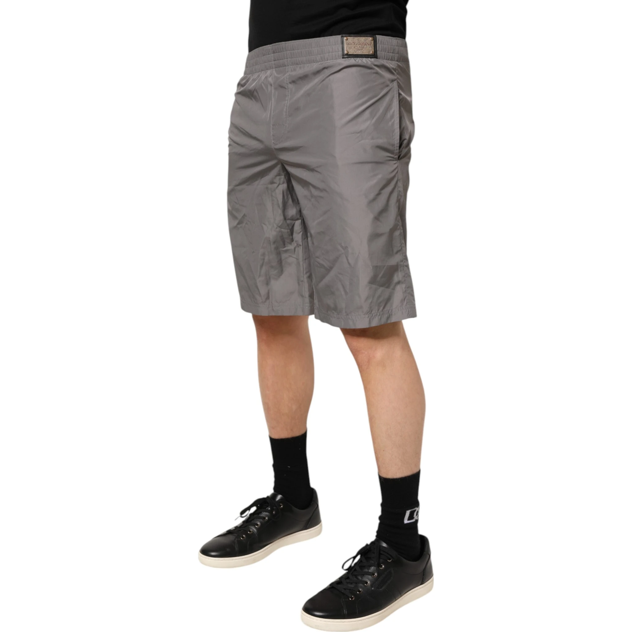 Light Gray Nylon Elastic Waist Shorts Swimwear