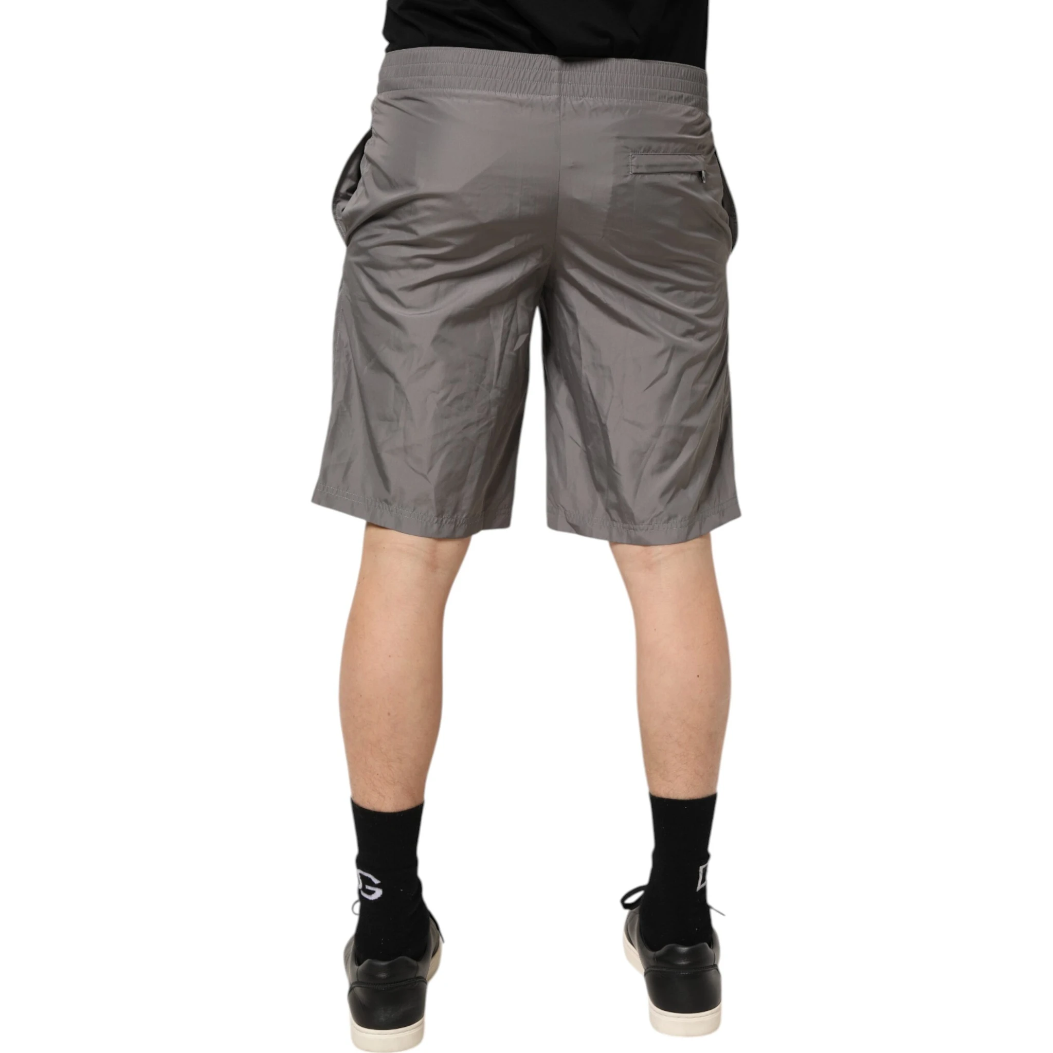 Light Gray Nylon Elastic Waist Shorts Swimwear