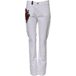 White Floral Sequined Embroid GIRLY Denim Jeans