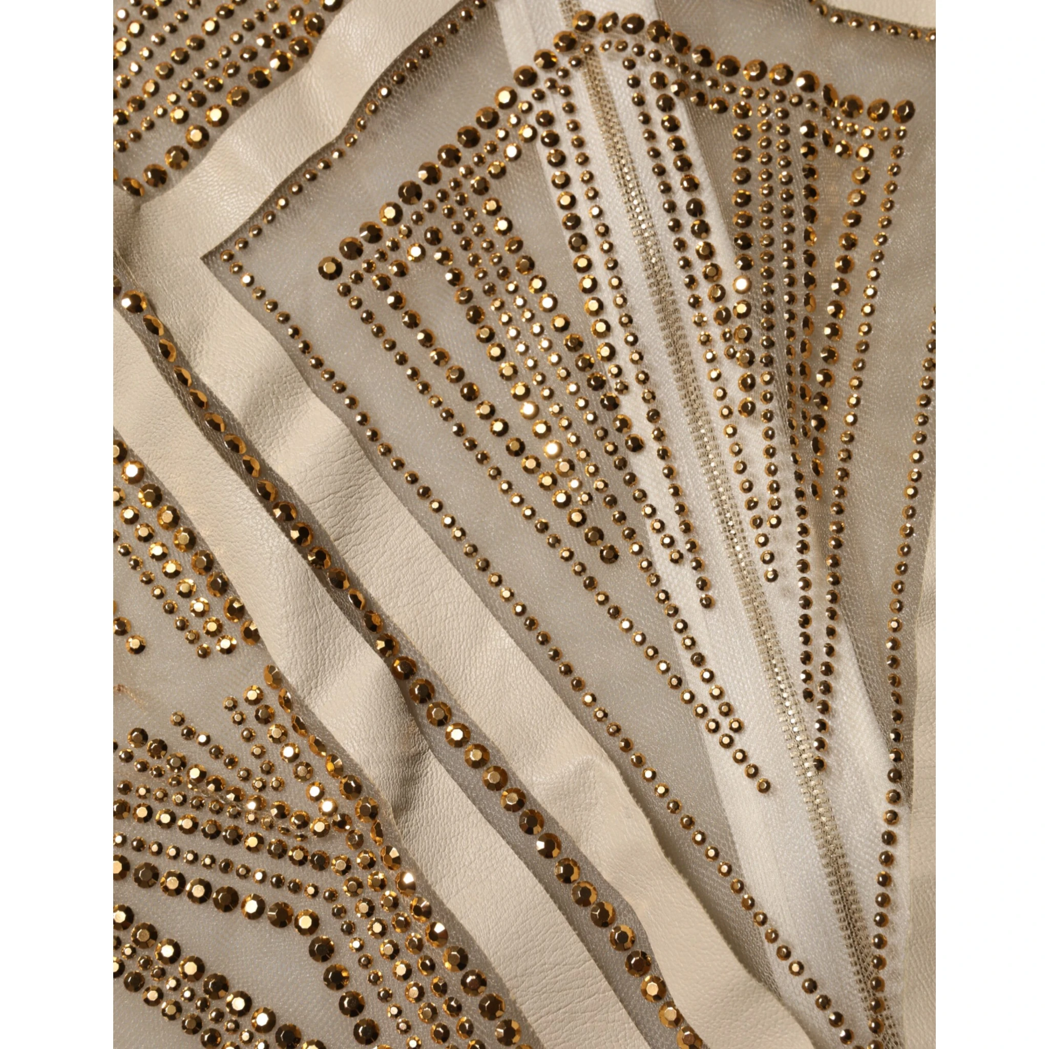 White Beige Mesh Crystal Embellished Sleeveless Jumpsuit