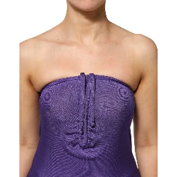 Purple Viscose Elastane Strapless Bodycon Dress