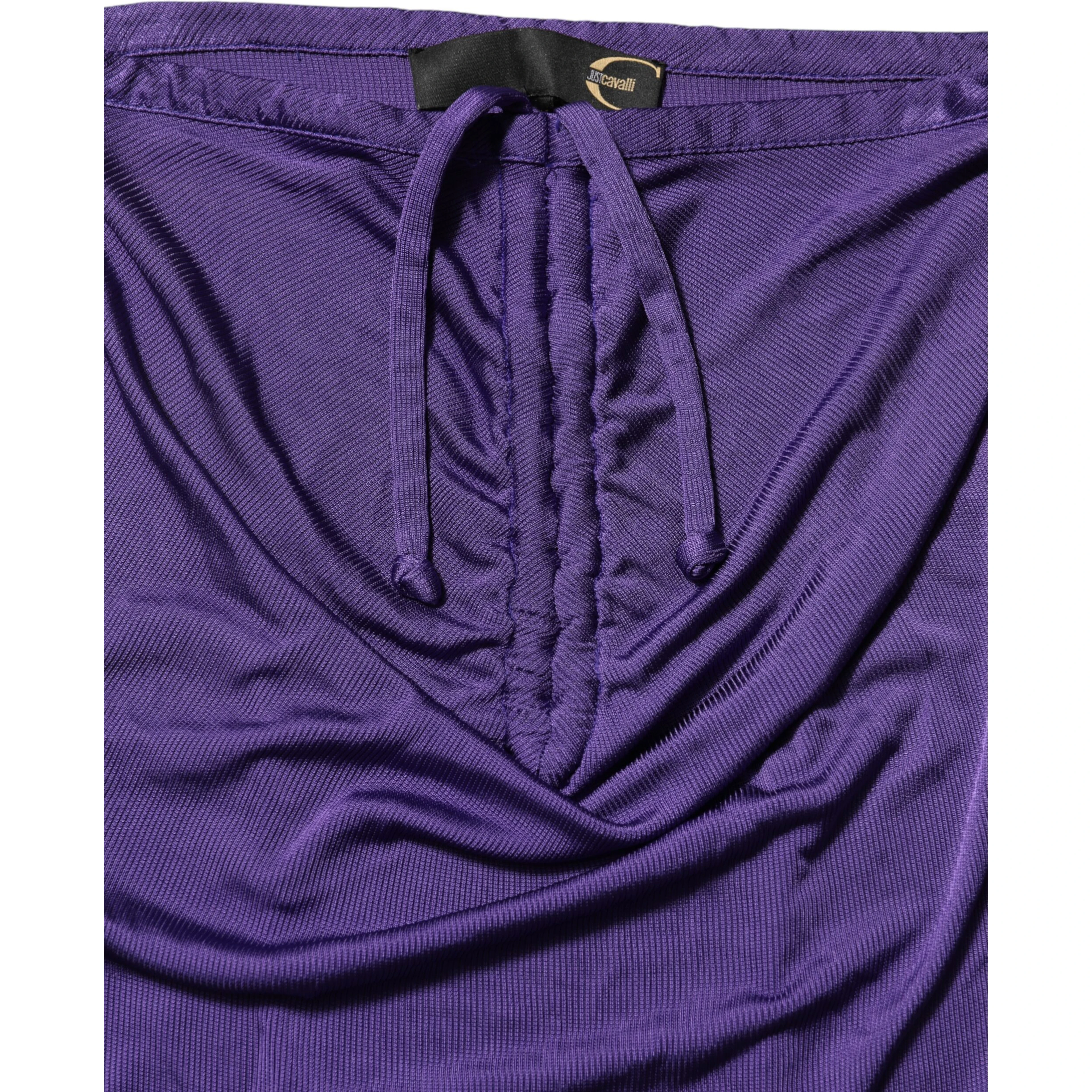 Purple Viscose Elastane Strapless Bodycon Dress