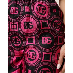 Pink Black Silk Logo Print DG Pattern Shorts