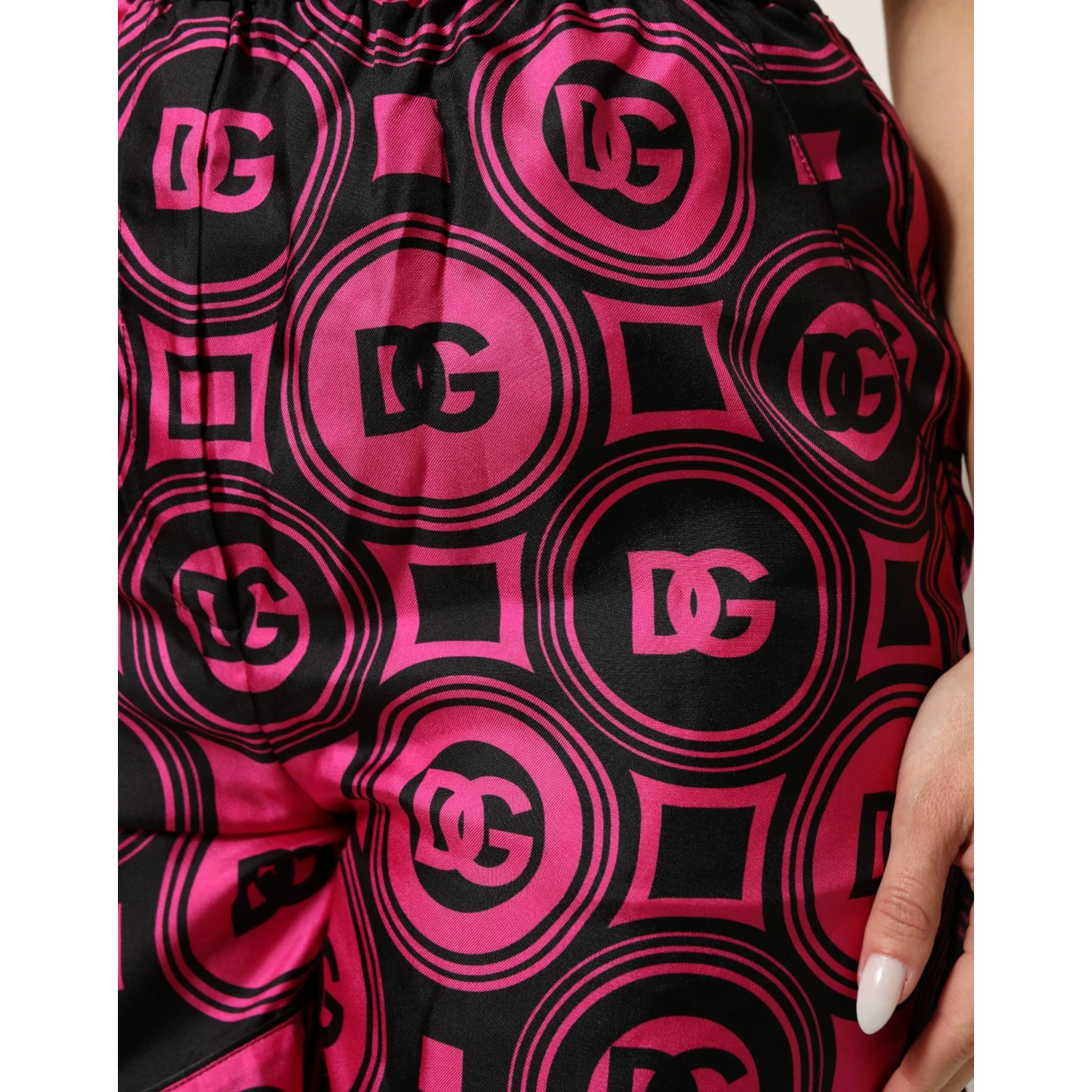 Pink Black Silk Logo Print DG Pattern Shorts