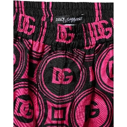 Pink Black Silk Logo Print DG Pattern Shorts