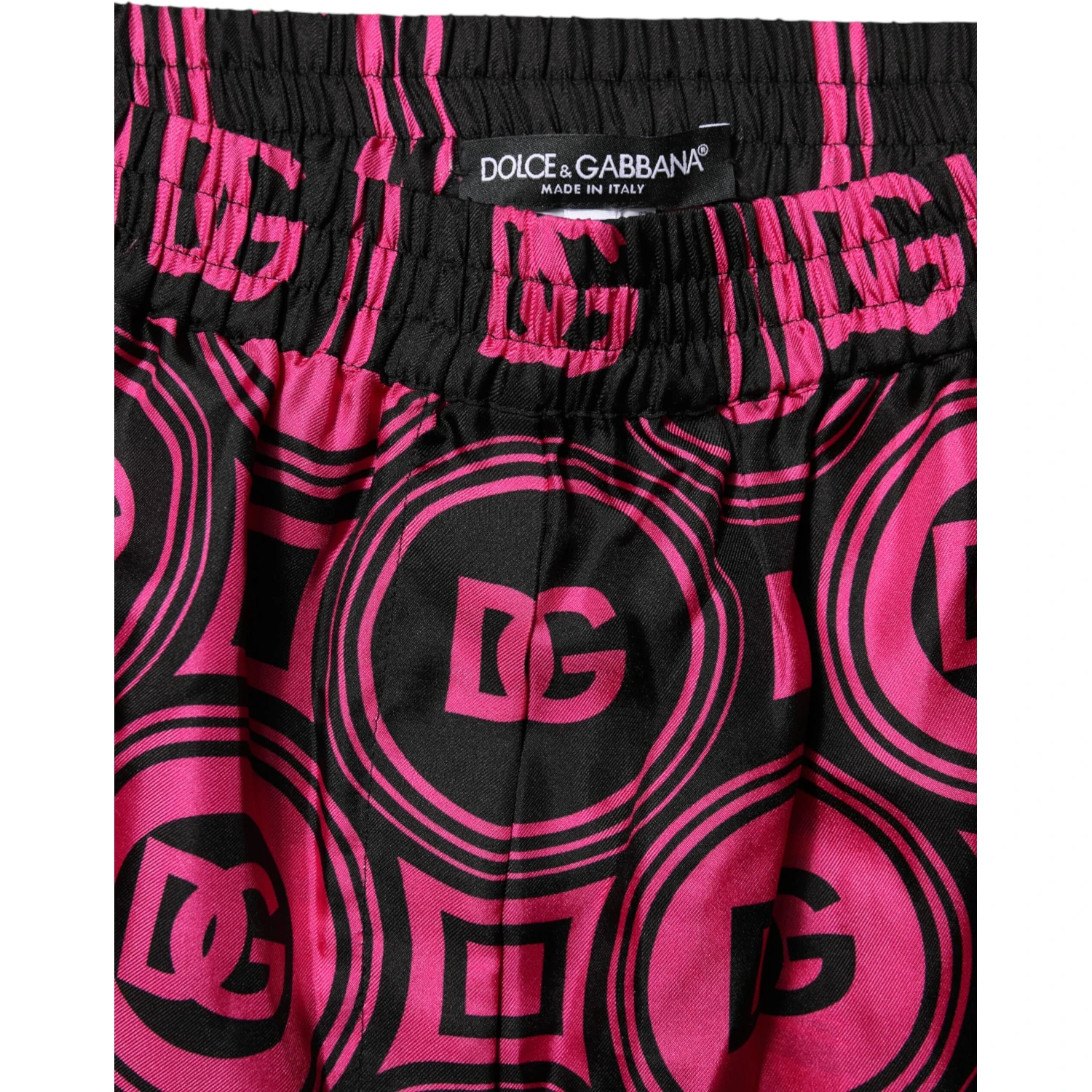 Pink Black Silk Logo Print DG Pattern Shorts