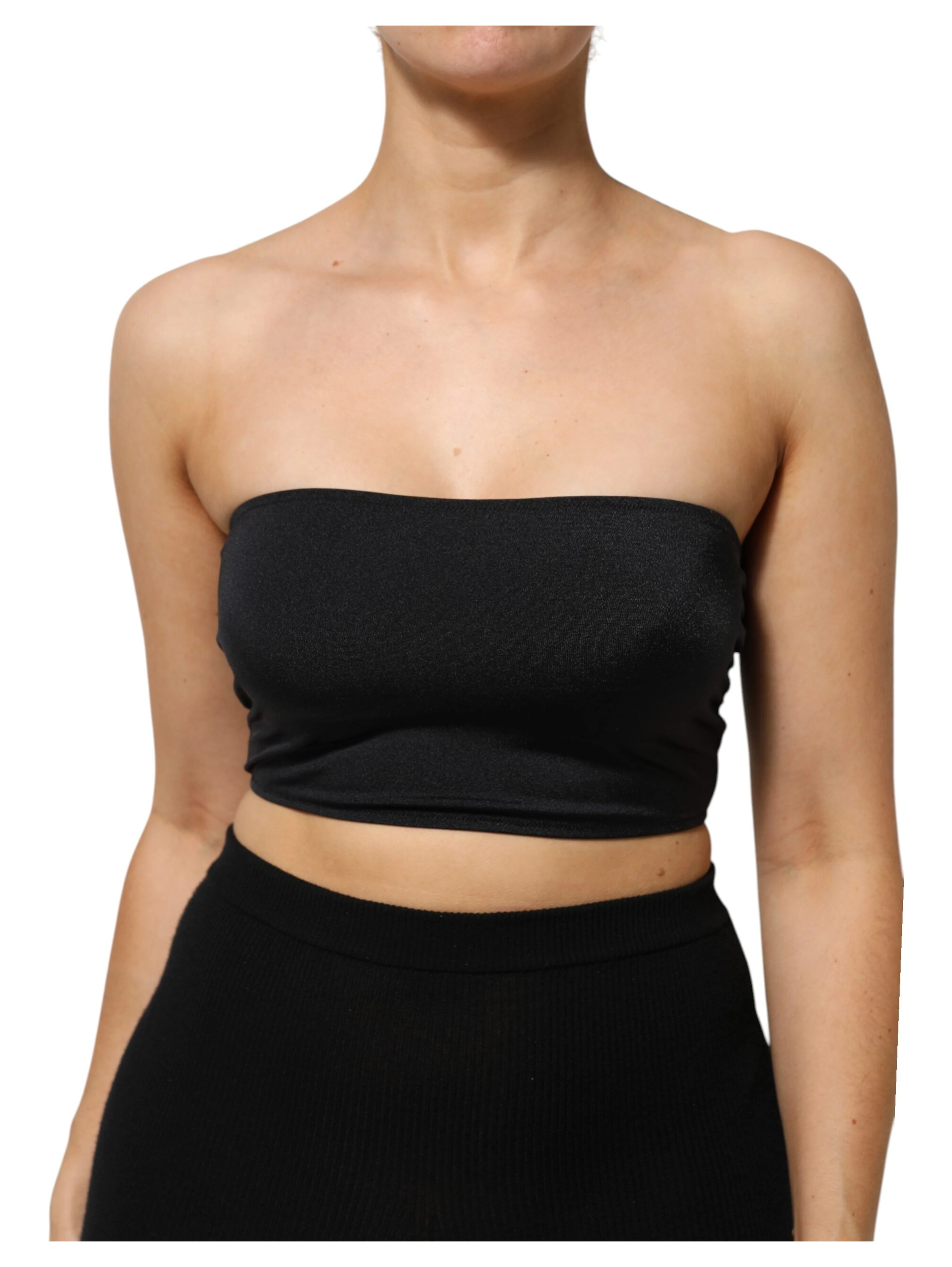 Black Nylon Blend Bandeau Strapless Tube Top