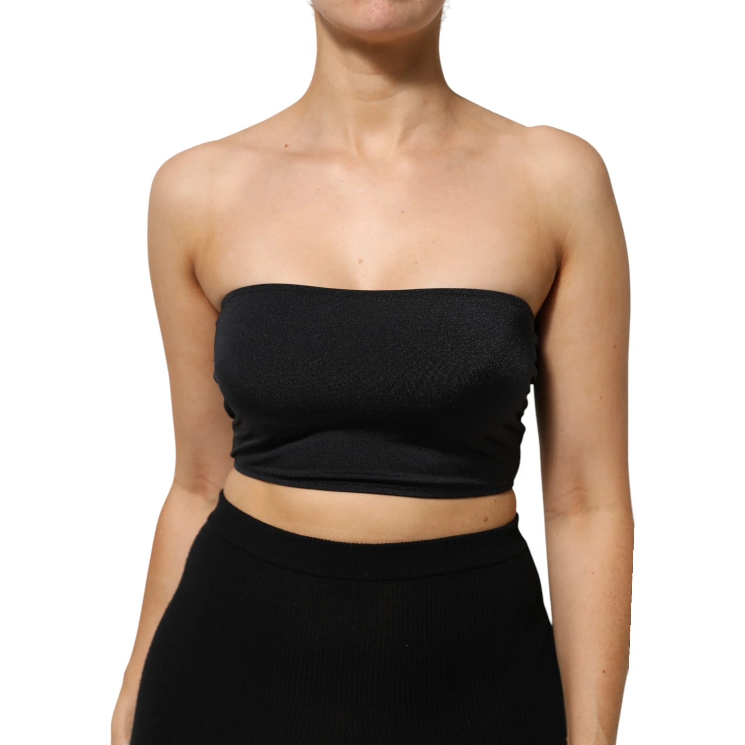 Black Nylon Blend Bandeau Strapless Tube Top